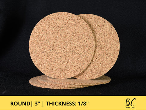 3.0" ROUND Cork Coasters